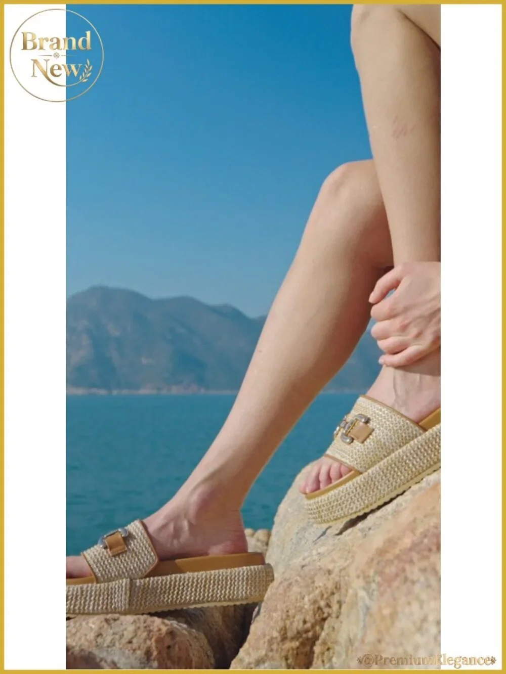 Raffia Platform Espadrille Sandals Open Toe Metal Chain Slip On